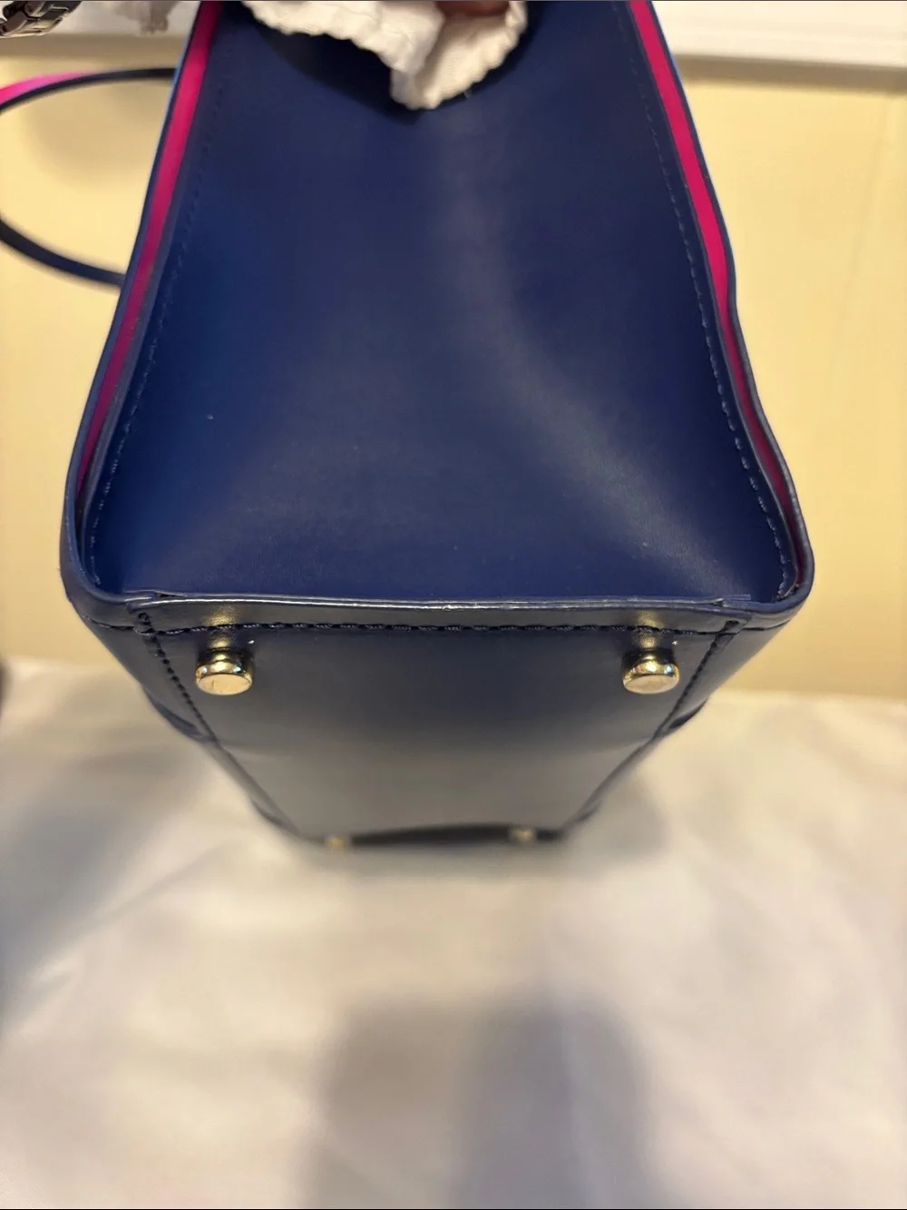 EUC Kate Spade Arbour Hill Small Elodie Leather Satchel Tote Navy Fuchsia